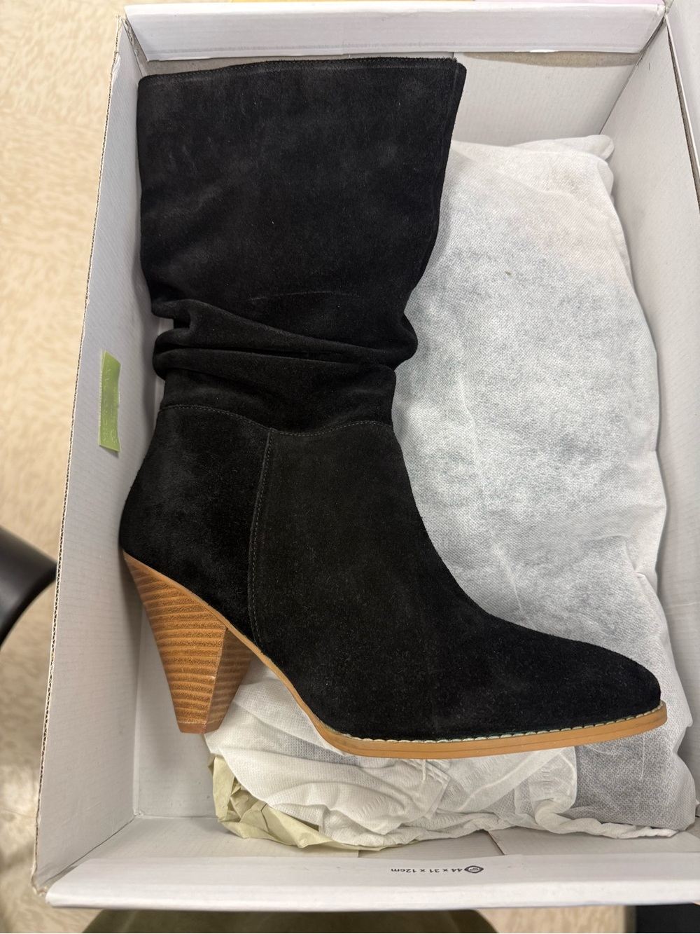 Journee Collection Syrinn Black Suede Mid-Calf Stacked Heel Boot